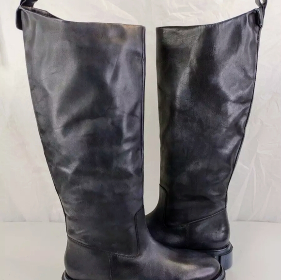 Free People Brooks Tall Black Leather Boots Moto Riding Combat New without Box - Picture 7 of 11